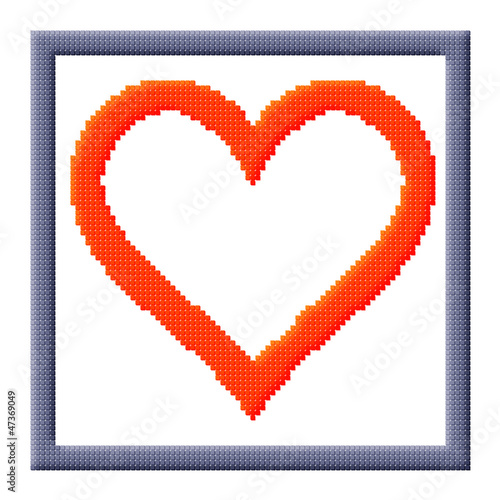 Illustration: Cubes pixel image of heart in gray frame Cubes pixel image of heart in gray frame
