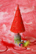 Handmade Christmas Tree on Red Background