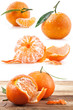 Tangerines with green leaves isolated on white background