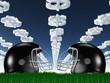 Football Helmet on Grass with DollarSymbol Clouds