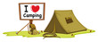 a tent and a notice board