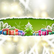 Christmas card with gifts box and pine tree