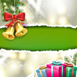 Christmas bells with pine tree and gifts