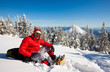 Hiker in winter mountains