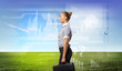 Businesswoman agaisnt virtual background
