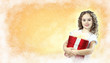 Happy girl opening gift box