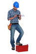 Laborer using mobile phone