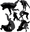 Jiu-jitsu (jujitsu) and judo wrestlers vector silhouettes