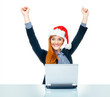 christmas bussines woman with hands and arms up