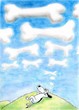 Dog ponders a bone cloud sky