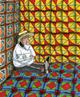 Amish in a quilted crazy room