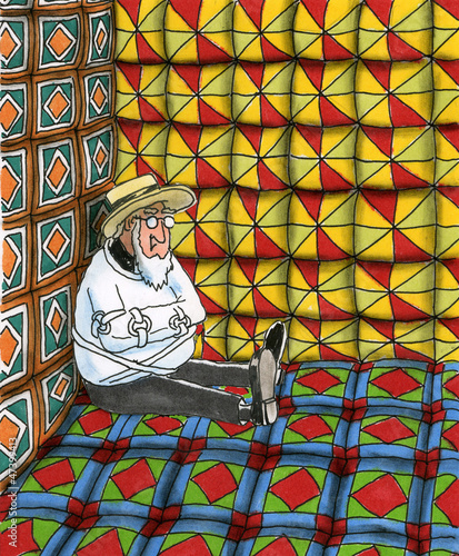 Illustration: Amish in a quilted crazy room Amish in a quilted crazy room