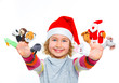 Happy girl playing with finger puppets