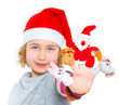 Happy girl playing with finger puppets