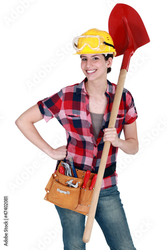 Photo: A female worker. A female worker.