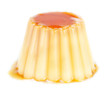 Delicious yogurt pudding with caramel. On a white background.