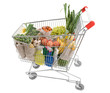 Photo: Shopping cart full of grocery isolated on white background Shopping cart full of grocery isolated on white background