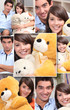 Montage of couple with cuddly toys