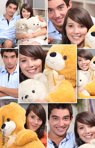 Photo: Montage of couple with cuddly toys Montage of couple with cuddly toys