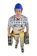 Builder carrying blocks