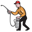 Pest Control Exterminator Worker Spraying Cartoon