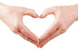woman senior hands show heart gesture, down, isolated