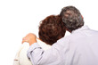 Photo: senior couple, man hug woman, back, isolated senior couple, man hug woman, back, isolated