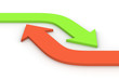 Green and red arrows pointing in opposite directions