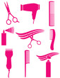 set of pnk hairdresser tools silhouette