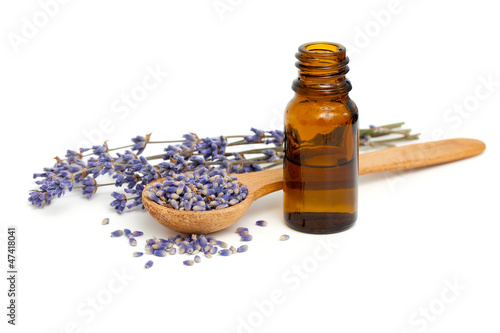 Photo: Dried lavender with a bottle of essential oil Dried lavender with a bottle of essential oil