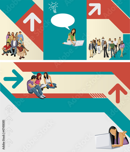 Vector: Green and red template for brochure with teenager students Green and red template for brochure with teenager students