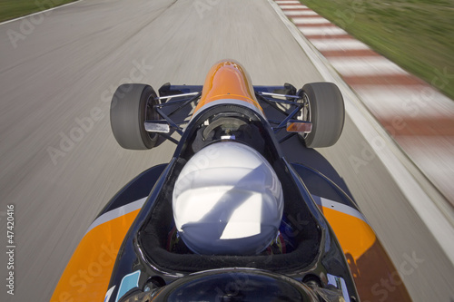 Photo: bolide driving at high speed in circuit.Camera on board bolide driving at high speed in circuit.Camera on board