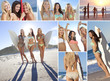 Montage Three Young Women on a Beach with Surfboards
