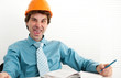 silly crazy man. Engineer in the office