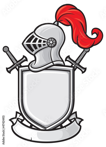 Vector: medieval knight helmet, shield, crossed swords and banner medieval knight helmet, shield, crossed swords and banner