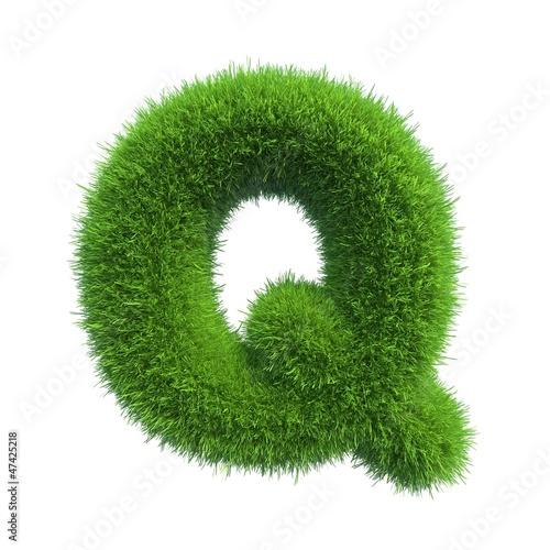 Illustration: grass letter Q isolated on white background grass letter Q isolated on white background