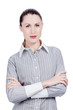 confident young lady posing against white background
