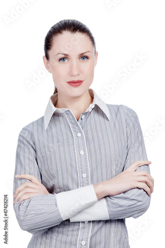 Photo: confident young lady posing against white background confident young lady posing against white background