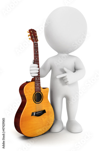 Illustration: 3d white people with an acoustic guitar 3d white people with an acoustic guitar