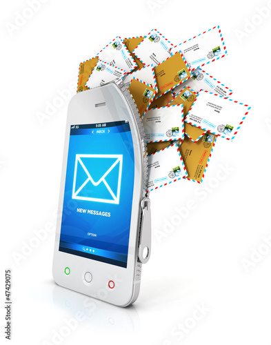 Illustration: 3d smartphone with cloud of messages 3d smartphone with cloud of messages