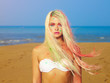 Beautiful blonde in bright Indian colors