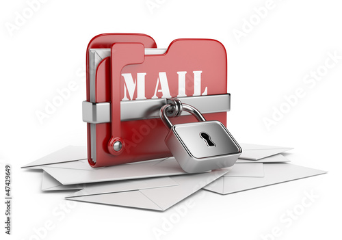 Illustration: Secure mail data. Email concept. 3D icon isolated white Secure mail data. Email concept. 3D icon isolated white