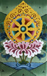 Painted decorations in Thimpu Dzong, a monastery in Bhutan, Asia