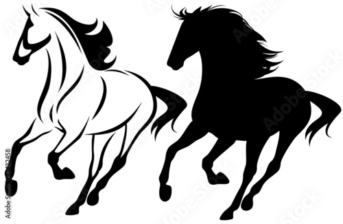 Vector: running horse outline and detailed silhouette running horse outline and detailed silhouette
