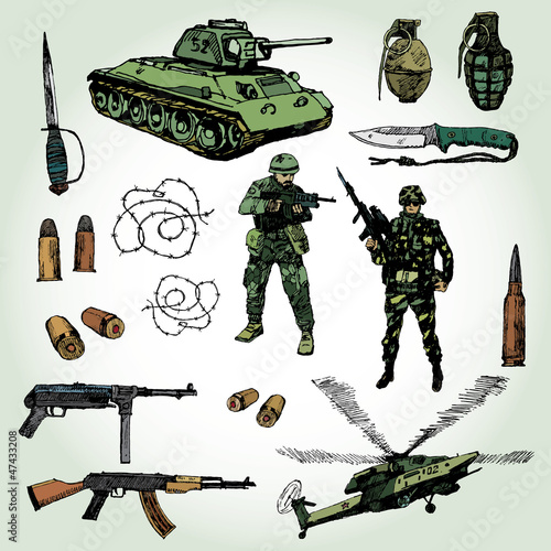 Vector: Some Military Things Colorful Hand Drawn Some Military Things Colorful Hand Drawn