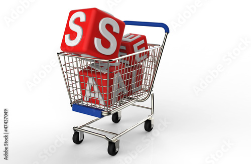Illustration: 3d shopping cart sale 3d shopping cart sale