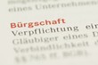 Bürgschaft Wort Nahaufnahme