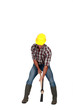 A man using a pickaxe.