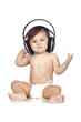 Funny Baby in Diapers Listening to Music