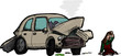 Woman and Wrecked Car